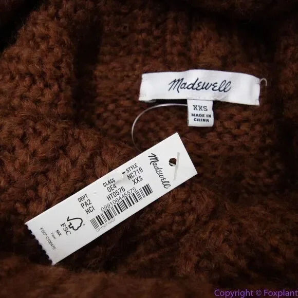 NEW Madewell Somervell Modern Cable Turtleneck Sweater,‎ size XXS
